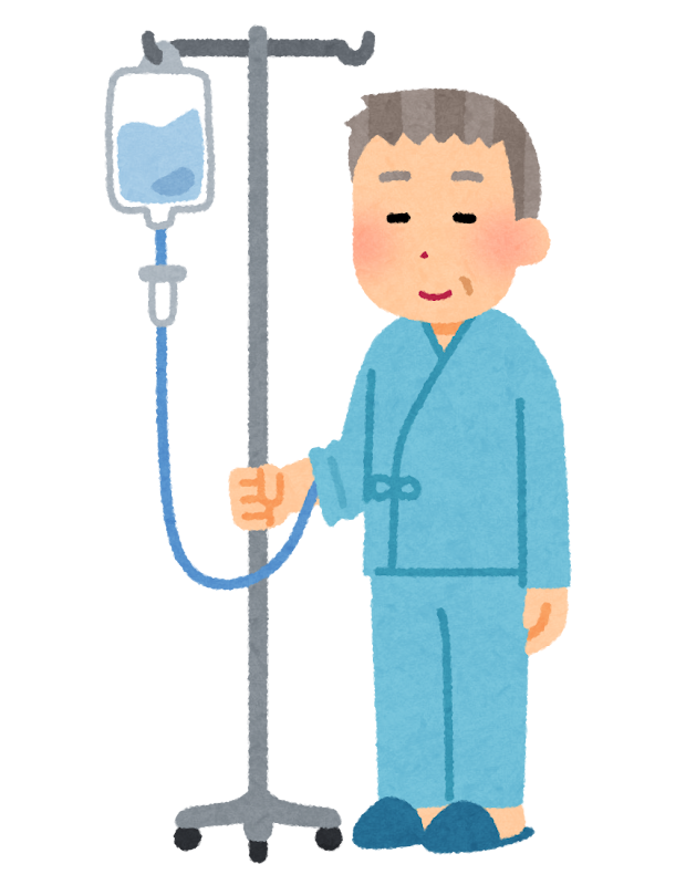 点滴スタンドを持つ高齢男性のイラスト