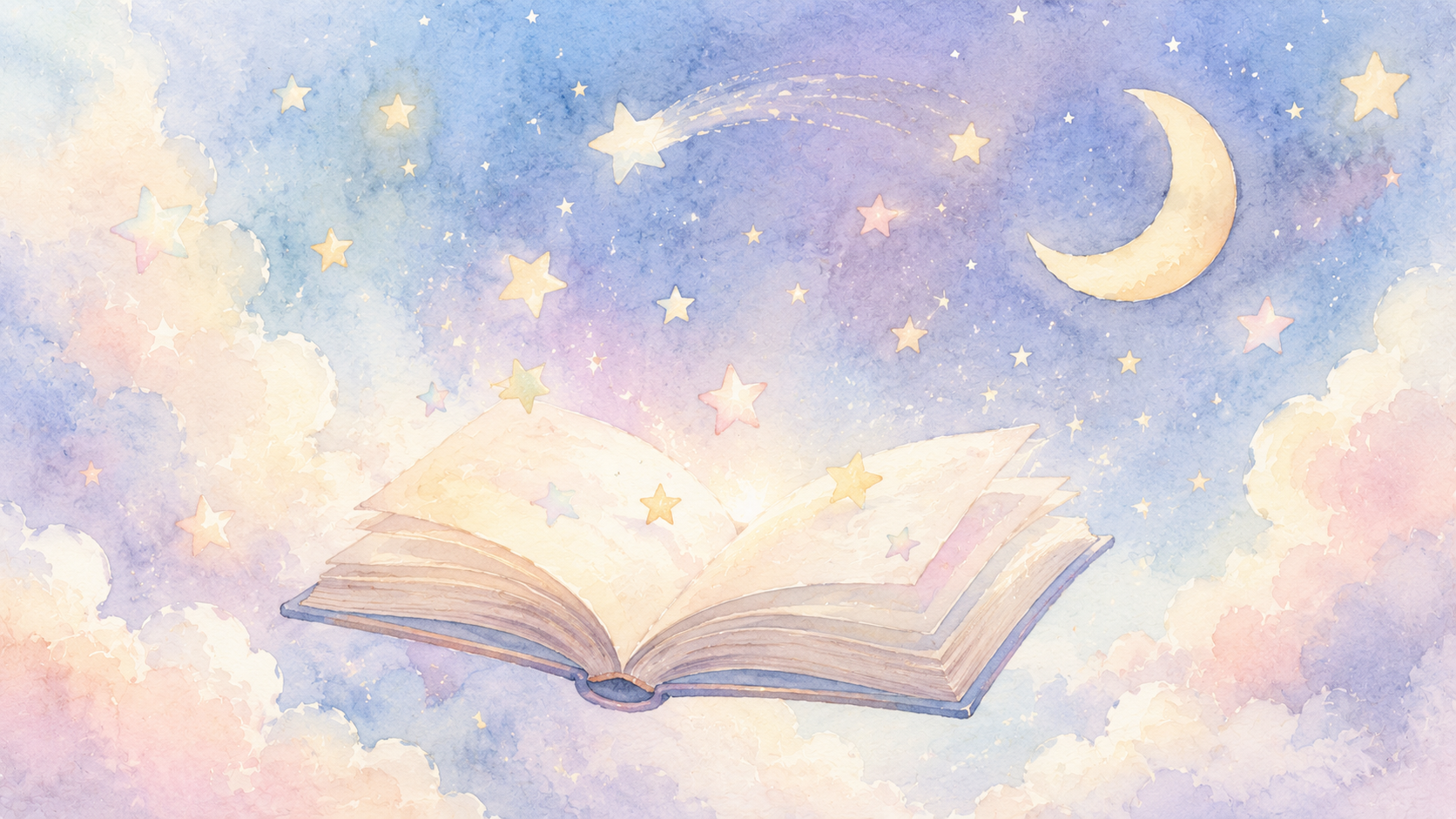 やわらかな夜空のもと、星と本のイラストが穏やかに浮かぶ