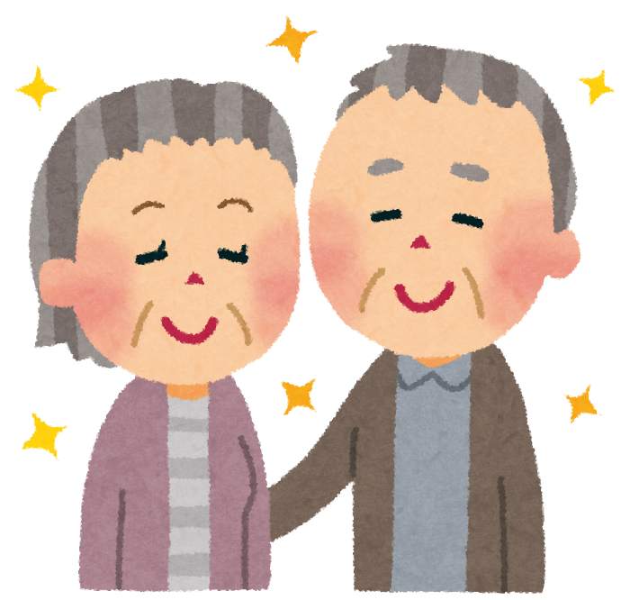 笑顔で寄り添うシニアご夫婦のイラスト
