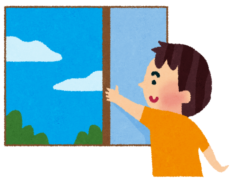 窓を開けて換気するイラスト