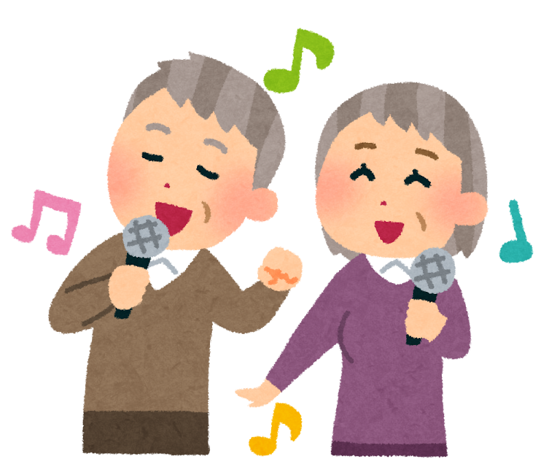 趣味の歌を楽しむ高齢者のイラスト