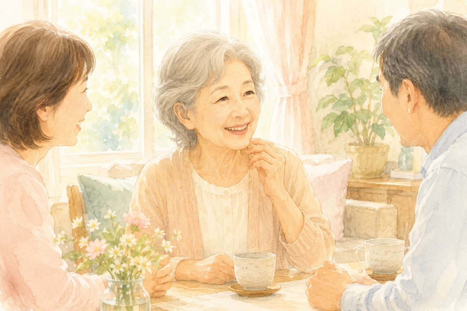 補聴器をつけるシニアのイラスト