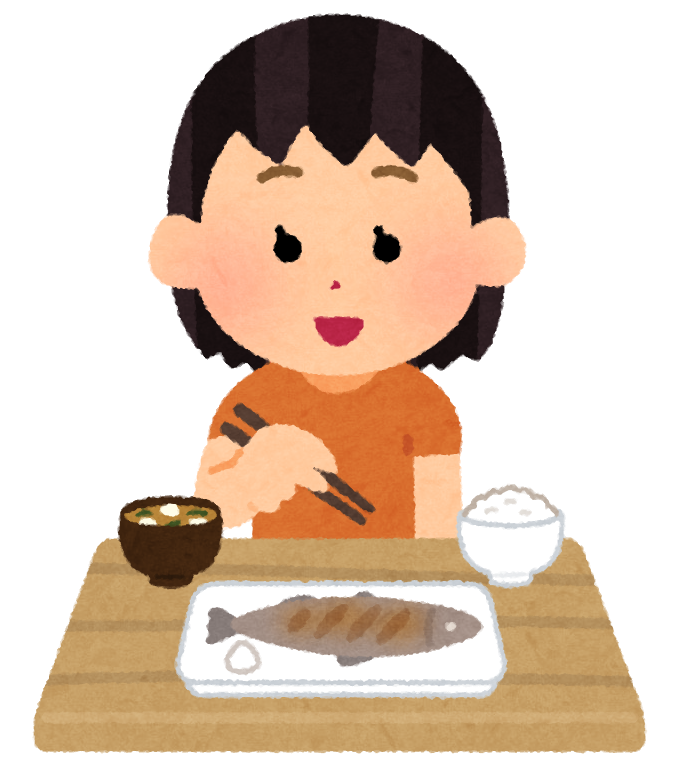 魚を食べる子どものイラスト