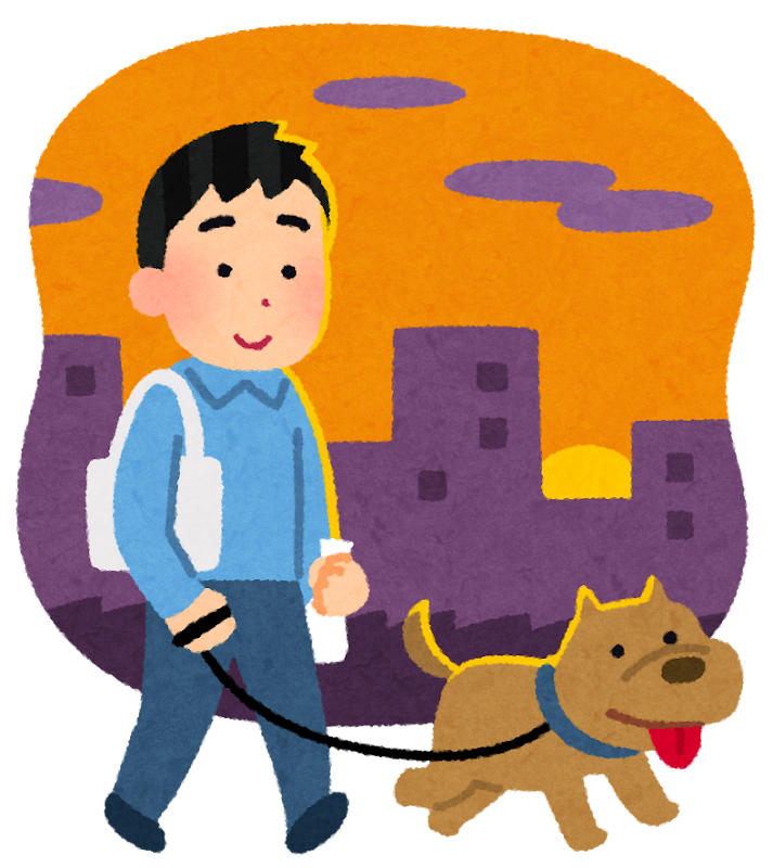 Torapon 夕方に犬の散歩をする男性のイラスト