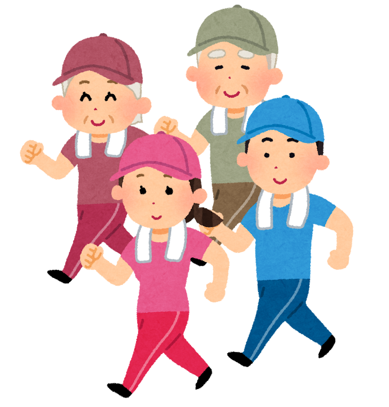 元気にウォーキングをしている人たちのイラスト