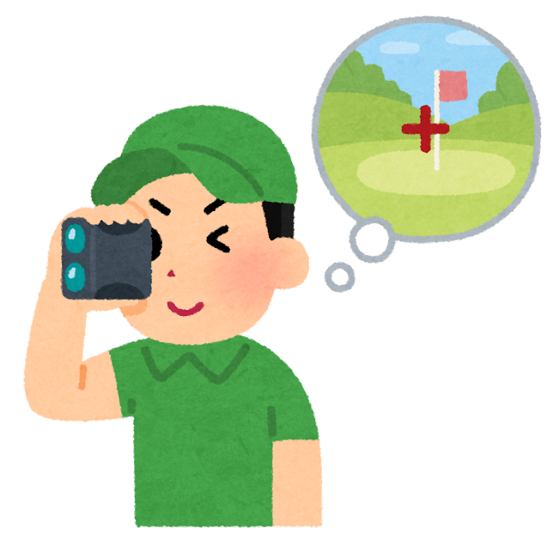 ゴルフ場で残りの距離を測る人のイラスト
