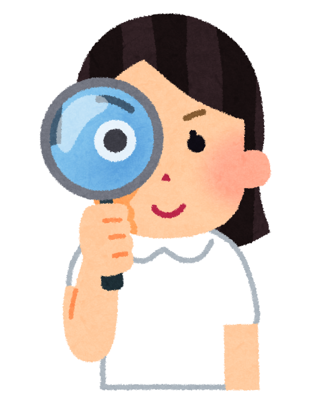 虫めがねで情報を確かめる人のイラスト