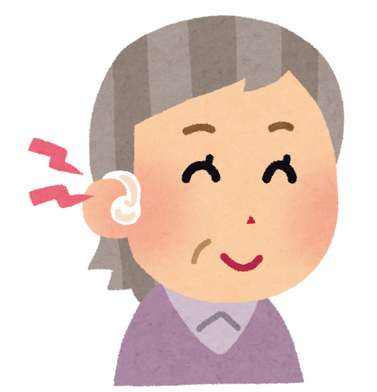 補聴器をつけているシニア女性のイラスト