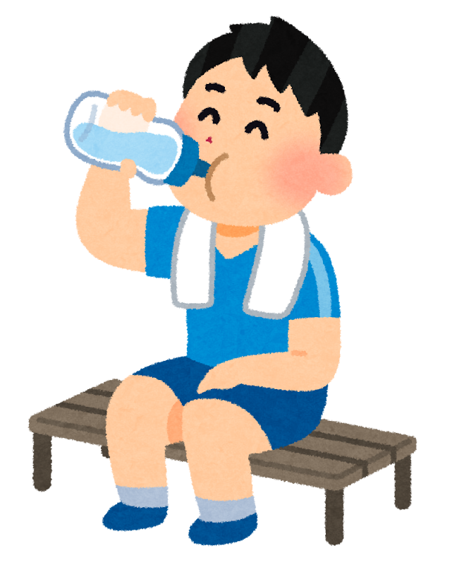 エアコンと水分補給で涼むイラスト