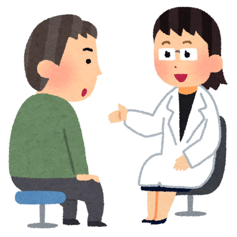 診察を受ける患者と医師のイラスト