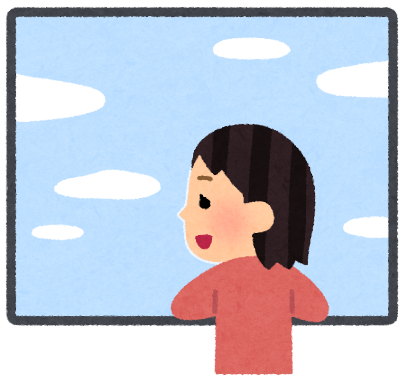 外の景色を眺めて目を休めている人のイラスト