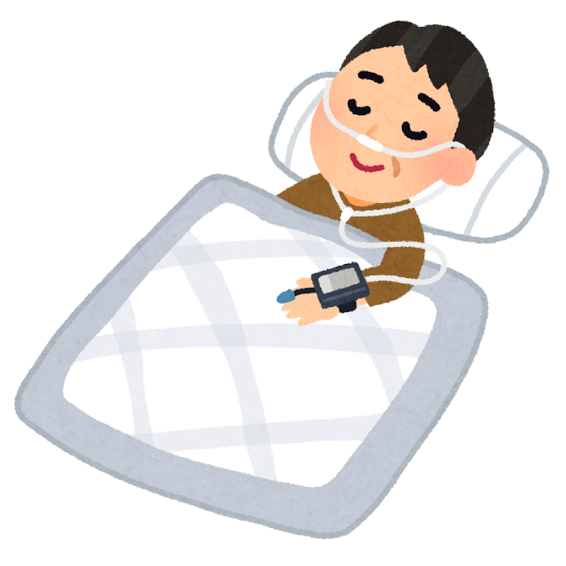 Torapon 自宅でできる簡易検査の機械をつけて眠る人のイラスト