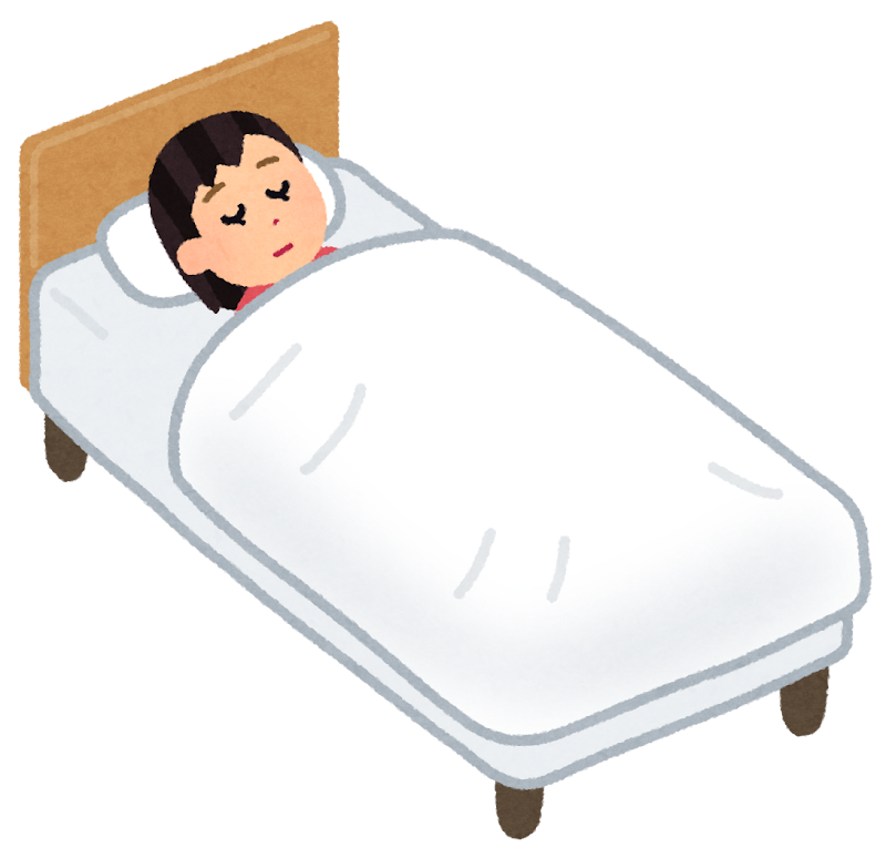 ベッドでぐっすり眠る女性のイラスト
