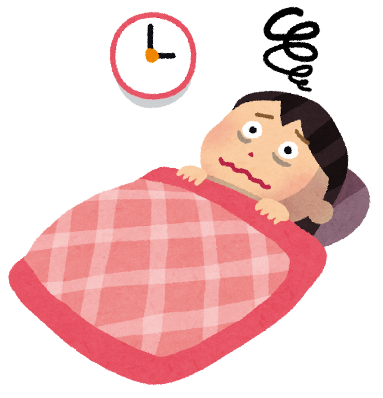 夜、眠れずに困っている女性のイラスト