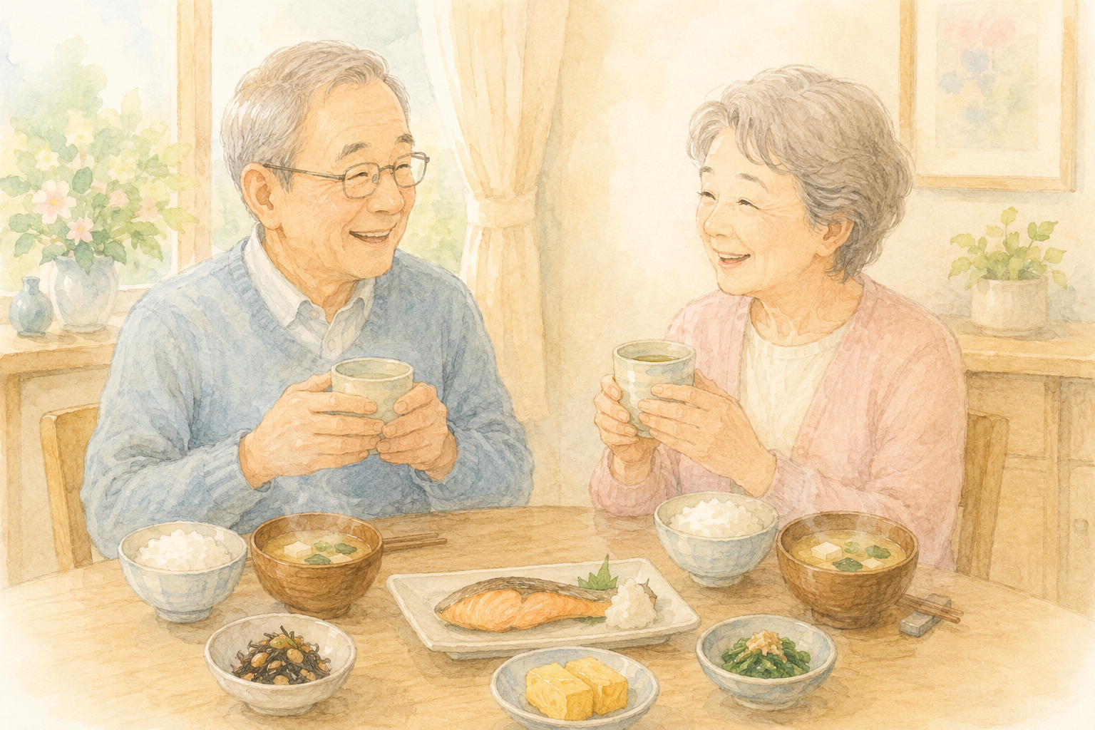 栄養バランスのよい食卓のイラスト